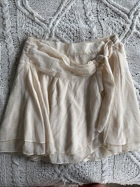 Aerie Cream Layered Wrap Skirt with Waist Tie